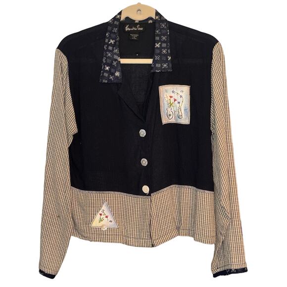 Alexandria Pierce Vintage Top Blouse Womans Size M Multi Print Mixed Media Artsy - Picture 1 of 14